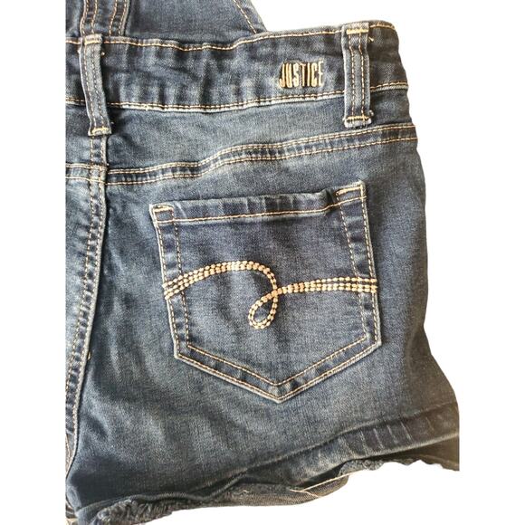 Girls Justice Size 12 Denim Jean Shortalls Overalls Distressed, Medium Wash, EUC - Picture 3 of 6